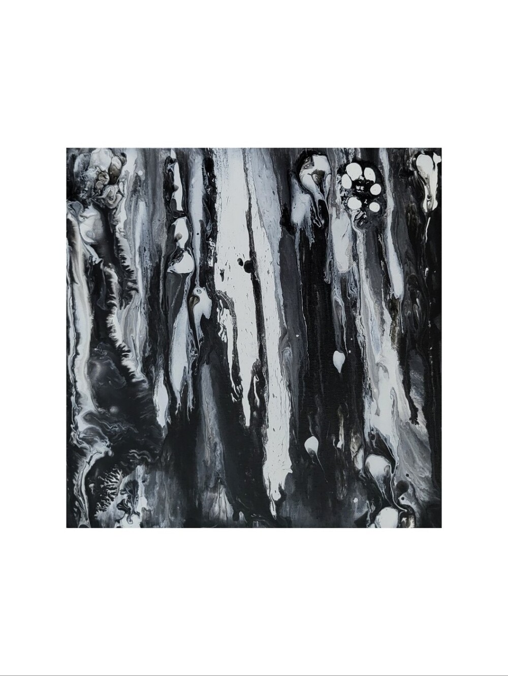 Hand Crafted Abstract Black & White 12x12 Inches Wall Art Canvas Painting - Picture 3 of 6